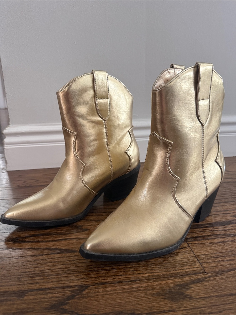 Metallic Gold Cowgirl Ankle Boots - Picture 3 of 5